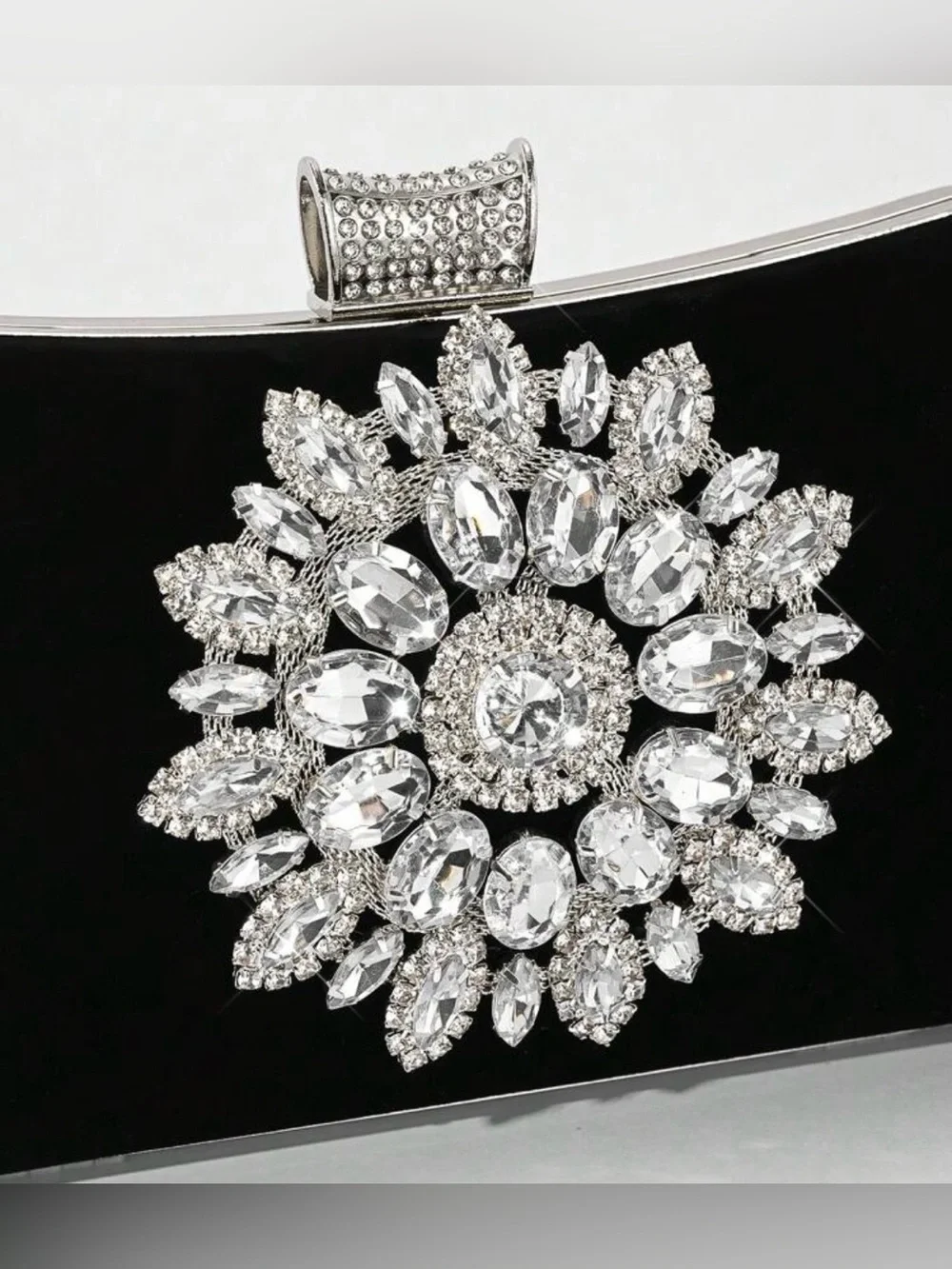 Elegant Black Crystal-Embellished Evening Clutch